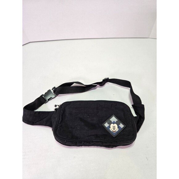 DISNEY MICKEY MOUSE BLACK BELT FANNY PACK CROSSBODY BAG WITH MOUSE ZIPPER PULLS - Picture 1 of 6